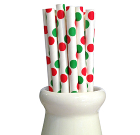 Paper Straws - Dot red + green