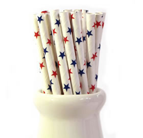 Paper Straws - Red + blue stars